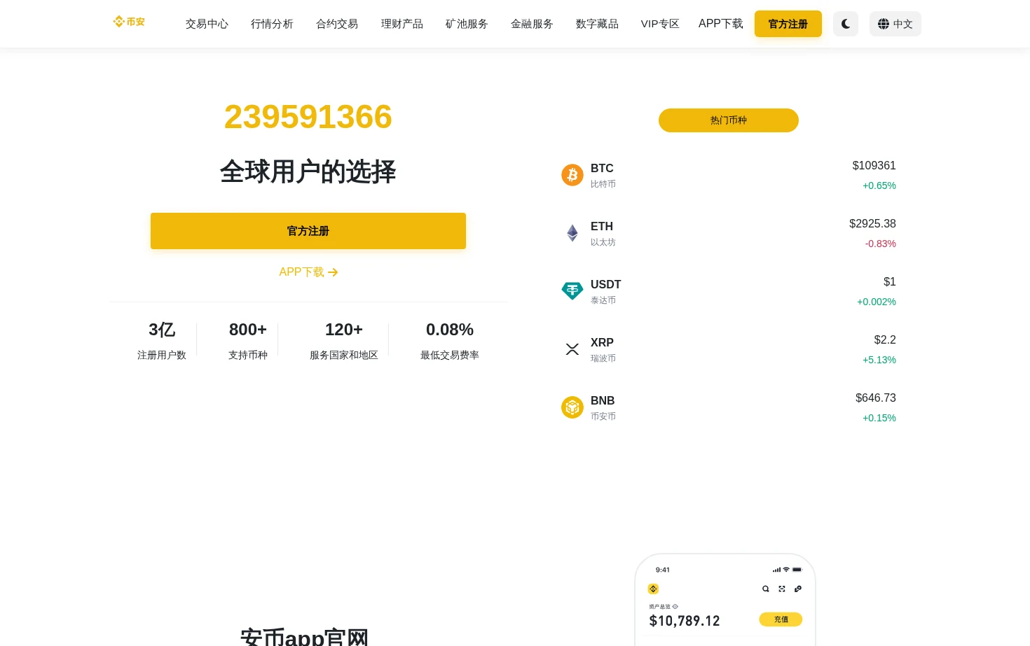 安币交易所 页面快照